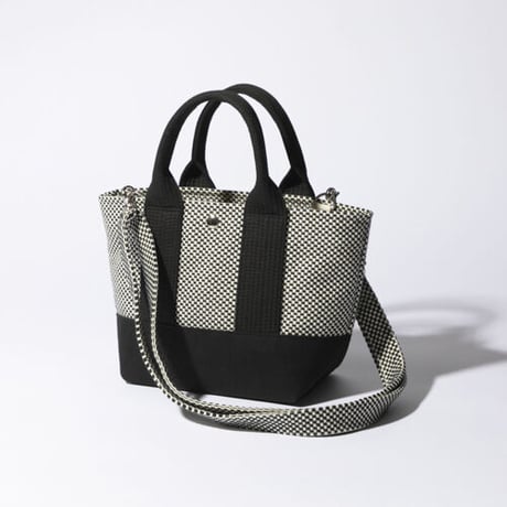 sasicco OBI Tote Nano 2-Way–White & Black Checkered, Mikawa Sashiko Cotton with Judo Fabric Handles
