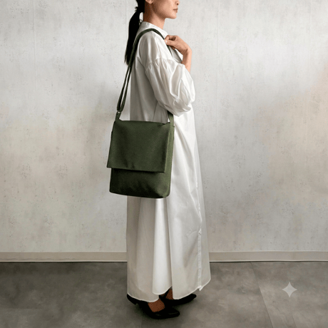 【新商品】sasicco フラップ付きショルダー オリーブ | 三河木綿 刺子織 | タネイ | 柔道着のカバン | flap shoulder bag | green