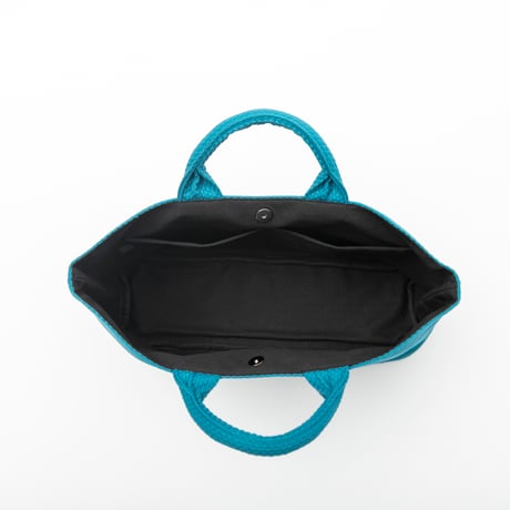 sasicco Funagata Tote Mini – Turquoise, Mikawa Sashiko Cotton with Judo Fabric Handles