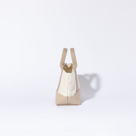sasicco OBI Tote Nano 2-Way – Pink Beige & Off-White, Mikawa Sashiko Cotton with Judo Fabric Handles