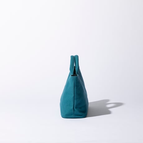 sasicco Funagata Tote Mini – Turquoise, Mikawa Sashiko Cotton with Judo Fabric Handles