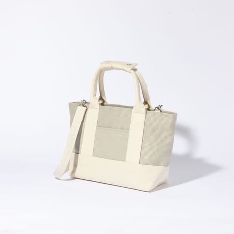 sasicco OBI Tote Mini 2-Way–Ice Gray & Off-White, Mikawa Sashiko Cotton with Judo Fabric Handles