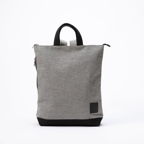 sasicco Portside Rucksack – White & Black Checkered, Mikawa Sashiko Cotton with Judo Fabric Handles