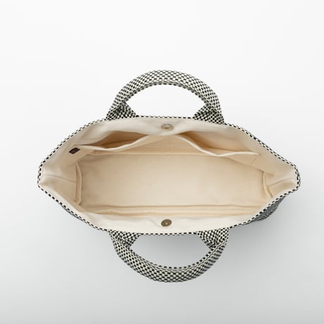 sasicco Funagata Tote Mini – White & Black Checkered, Mikawa Sashiko Cotton with Judo Fabric Handles