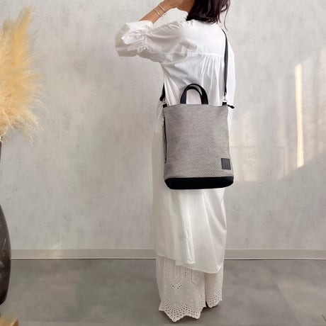 sasicco Portside 3-Way Bag – White & Black Checkered, Mikawa Sashiko Cotton with Judo Fabric Handles
