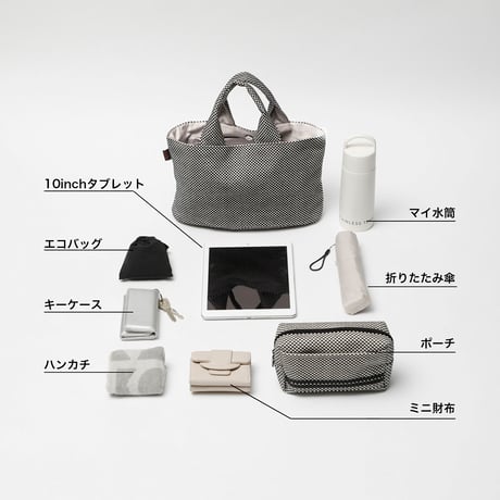 sasicco Oval Tote – White & Black Checkered, Mikawa Sashiko Cotton with Judo Fabric Handles