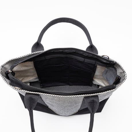 sasicco Obi Tote Wide 2-Way – White&Black Checkered, Mikawa Cotton Sashiko with Judo Fabric Handles