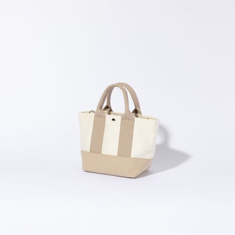 sasicco OBI Tote Nano 2-Way – Pink Beige & Off-White, Mikawa Sashiko Cotton with Judo Fabric Handles