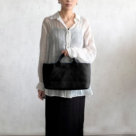 sasicco Funagata Tote Mini – White & Black Checkered, Mikawa Sashiko Cotton with Judo Fabric Handles
