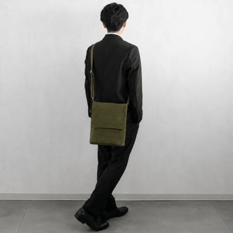 【新商品】sasicco フラップ付きショルダー オリーブ | 三河木綿 刺子織 | タネイ | 柔道着のカバン | flap shoulder bag | green