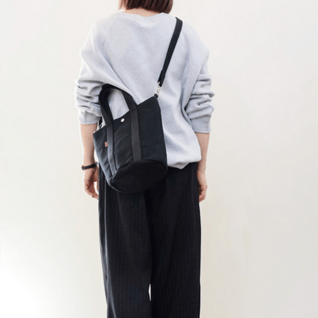 sasicco 2-Way Bucket Tote – Black, Mikawa Sashiko Cotton with Judo Fabric Handles