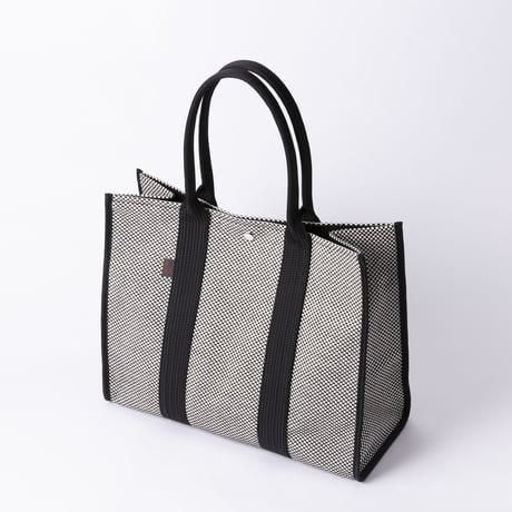 sasicco Square Tote L – Black, Mikawa Sashiko Cotton with Judo Fabric Handles
