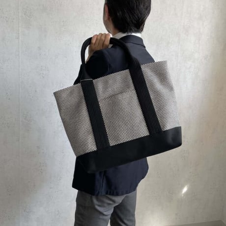 sasicco OBI Tote Wide – Black , Mikawa Sashiko Cotton with Judo Fabric Handles