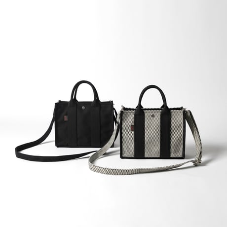 sasicco Square Tote S – White & Black Checkered, Mikawa Sashiko Cotton with Judo Fabric Handles