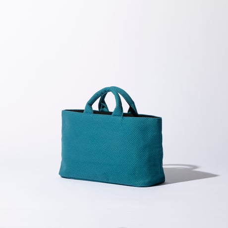 sasicco Funagata Tote Mini – Turquoise, Mikawa Sashiko Cotton with Judo Fabric Handles