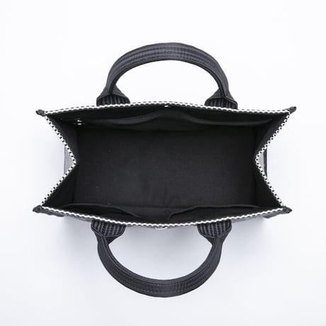 sasicco Square Tote M – Black, Mikawa Sashiko Cotton with Judo Fabric Handles