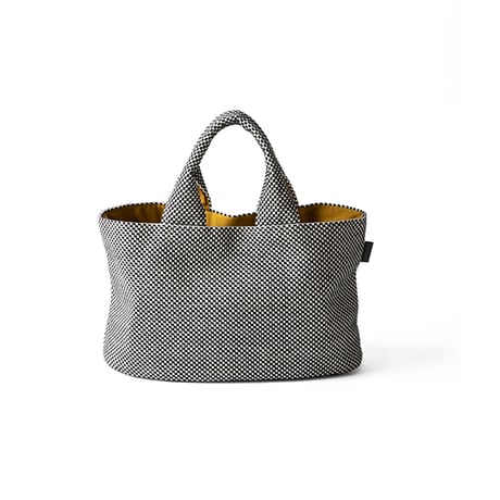 sasicco Oval Tote – White & Black Checkered, Mikawa Sashiko Cotton with Judo Fabric Handles
