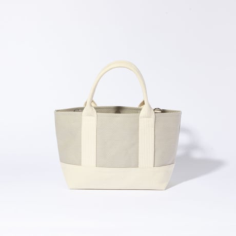 sasicco OBI Tote Mini 2-Way–Ice Gray & Off-White, Mikawa Sashiko Cotton with Judo Fabric Handles