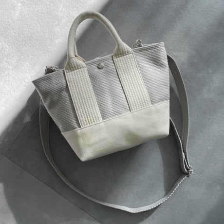 sasicco OBI Tote Nano 2-Way – Ice Gray , Mikawa Sashiko Cotton with Judo Fabric Handles