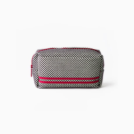 sasicco ポーチ 茶ライン | 三河木綿 刺子織 | タネイ | 柔道着のポーチ | pouch | white & black with brown line