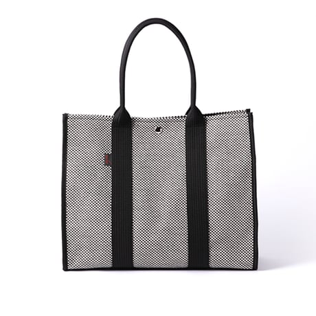 sasicco Square Tote L – White & Black Checkered, Mikawa Sashiko Cotton with Judo Fabric Handles