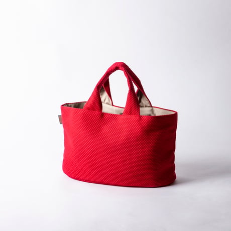 sasicco Oval Tote – Red, Mikawa Sashiko Cotton with Judo Fabric Handles