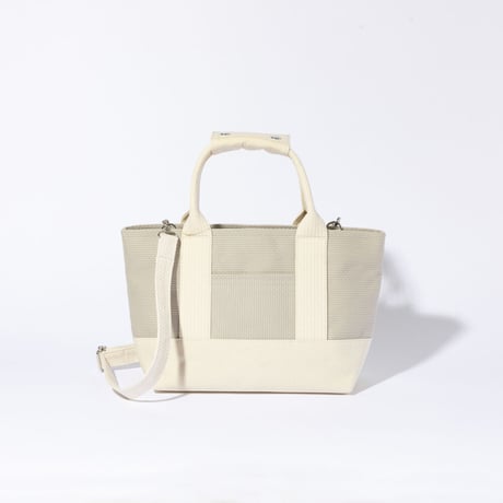sasicco OBI Tote Mini 2-Way–Ice Gray & Off-White, Mikawa Sashiko Cotton with Judo Fabric Handles