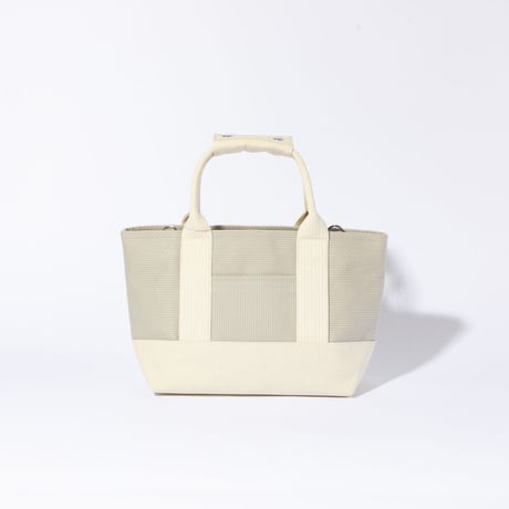 sasicco OBI Tote Mini 2-Way–Ice Gray & Off-White, Mikawa Sashiko Cotton with Judo Fabric Handles