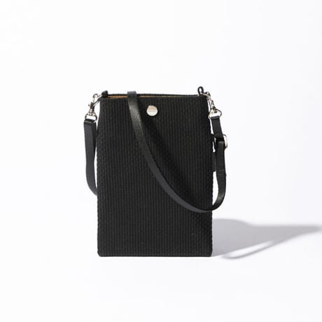 sasicco Smartphone ShoulderBag – Black, Mikawa Sashiko Cotton with Judo Fabric Strap