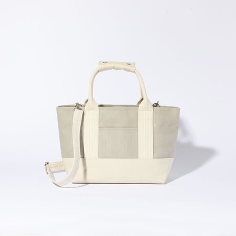 sasicco OBI Tote Mini 2-Way–Ice Gray & Off-White, Mikawa Sashiko Cotton with Judo Fabric Handles