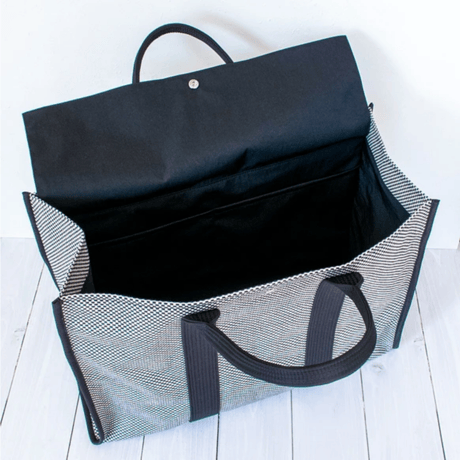 sasicco Square Tote LL – Black, Mikawa Sashiko Cotton with Judo Fabric Handles