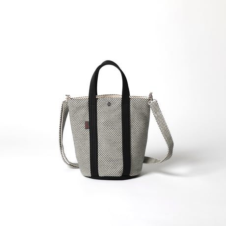 sasicco 2-Way Bucket Tote – White & Black Checkered, Mikawa Sashiko Cotton with Judo Fabric Handles