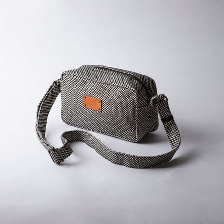 sasicco Mini Shoulder Bag – White & Black Checkered, Mikawa Sashiko Cotton with Judo Fabric Strap