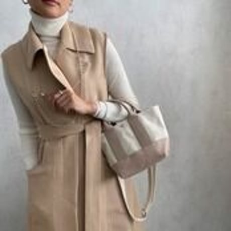 sasicco OBI Tote Nano 2-Way – Pink Beige & Off-White, Mikawa Sashiko Cotton with Judo Fabric Handles