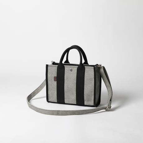 sasicco Square Tote S – White & Black Checkered, Mikawa Sashiko Cotton with Judo Fabric Handles