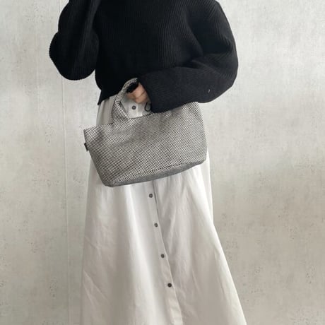 sasicco Oval Tote – Gray, Mikawa Sashiko Cotton with Judo Fabric Handles