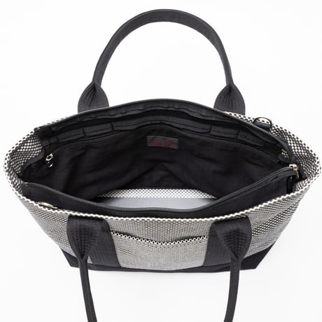 sasicco Obi Tote Wide 2-Way – White&Black Checkered, Mikawa Cotton Sashiko with Judo Fabric Handles