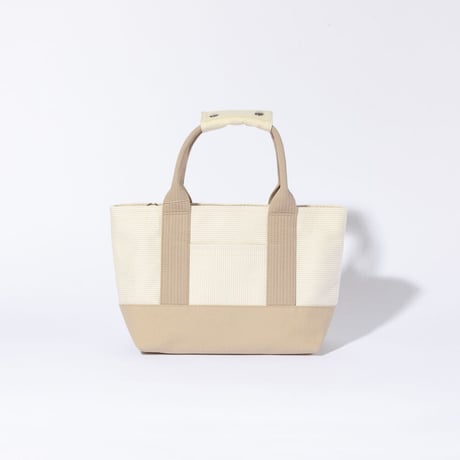 sasicco OBI Tote Mini 2-Way–Pink Beige & Off-White, Mikawa Sashiko Cotton with Judo Fabric Handles
