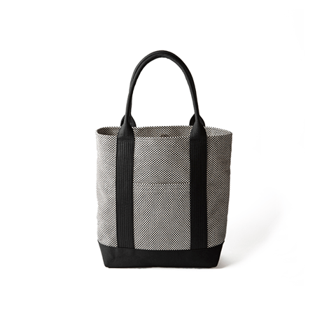 sasicco OBI Tote (Vertical) –White&Black Checkered, Mikawa Sashiko Cotton with Judo Fabric Handles