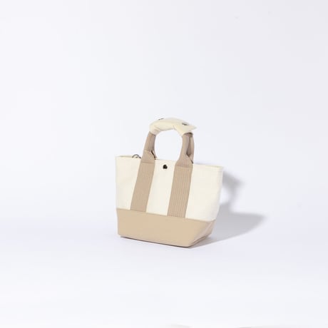 sasicco OBI Tote Nano 2-Way – Pink Beige & Off-White, Mikawa Sashiko Cotton with Judo Fabric Handles