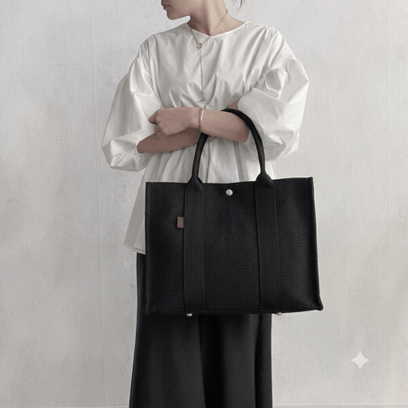 sasicco スクエアトートMplus 黒 | 三河木綿 刺子織 | タネイ | 柔道着のカバン | square tote L | black