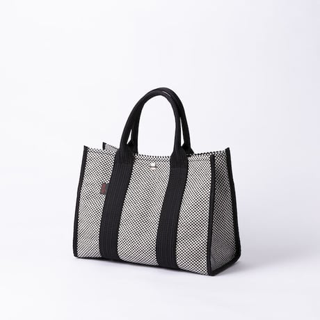sasicco Square Tote M – Black, Mikawa Sashiko Cotton with Judo Fabric Handles
