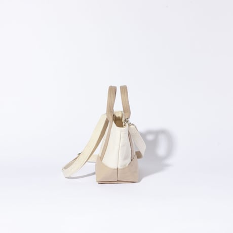 sasicco OBI Tote Nano 2-Way – Pink Beige & Off-White, Mikawa Sashiko Cotton with Judo Fabric Handles