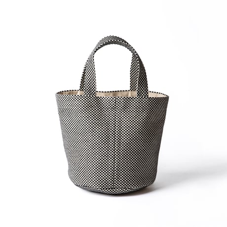 sasicco Call Bag S – White & Black Checkered, Mikawa Sashiko Cotton with Judo Fabric Handles