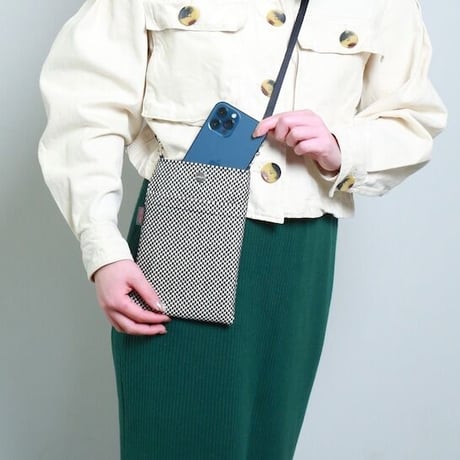 sasicco Smartphone ShoulderBag – Ice Gray, Mikawa Sashiko Cotton with Judo Fabric Strap