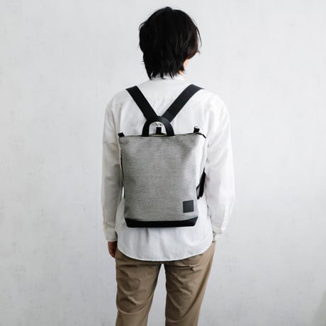 sasicco Portside 3-Way Bag – White & Black Checkered, Mikawa Sashiko Cotton with Judo Fabric Handles