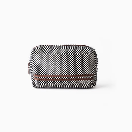 sasicco ポーチ 茶ライン | 三河木綿 刺子織 | タネイ | 柔道着のポーチ | pouch | white & black with brown line