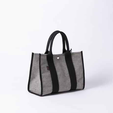sasicco Square Tote M – White & Black Checkered, Mikawa Sashiko Cotton with Judo Fabric Handles