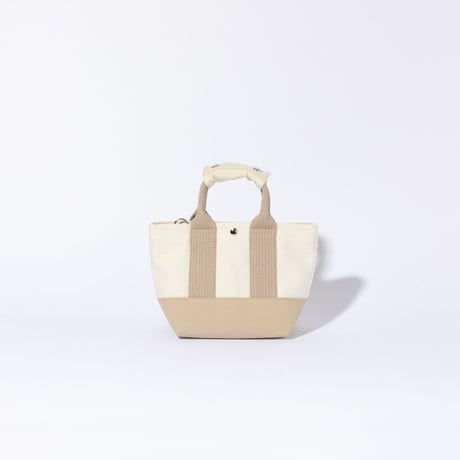 sasicco OBI Tote Nano 2-Way – Pink Beige & Off-White, Mikawa Sashiko Cotton with Judo Fabric Handles