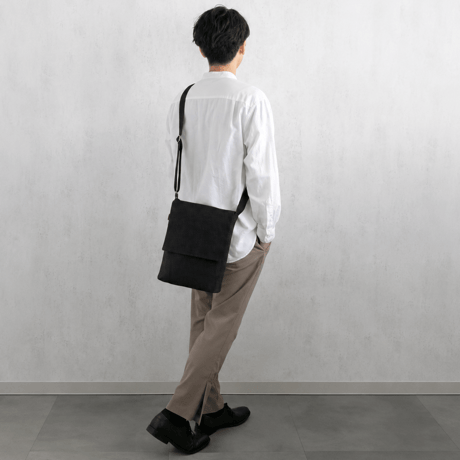 【新商品】sasicco フラップ付きショルダー 黒 | 三河木綿 刺子織 | タネイ | 柔道着のカバン | flap shoulder bag | black